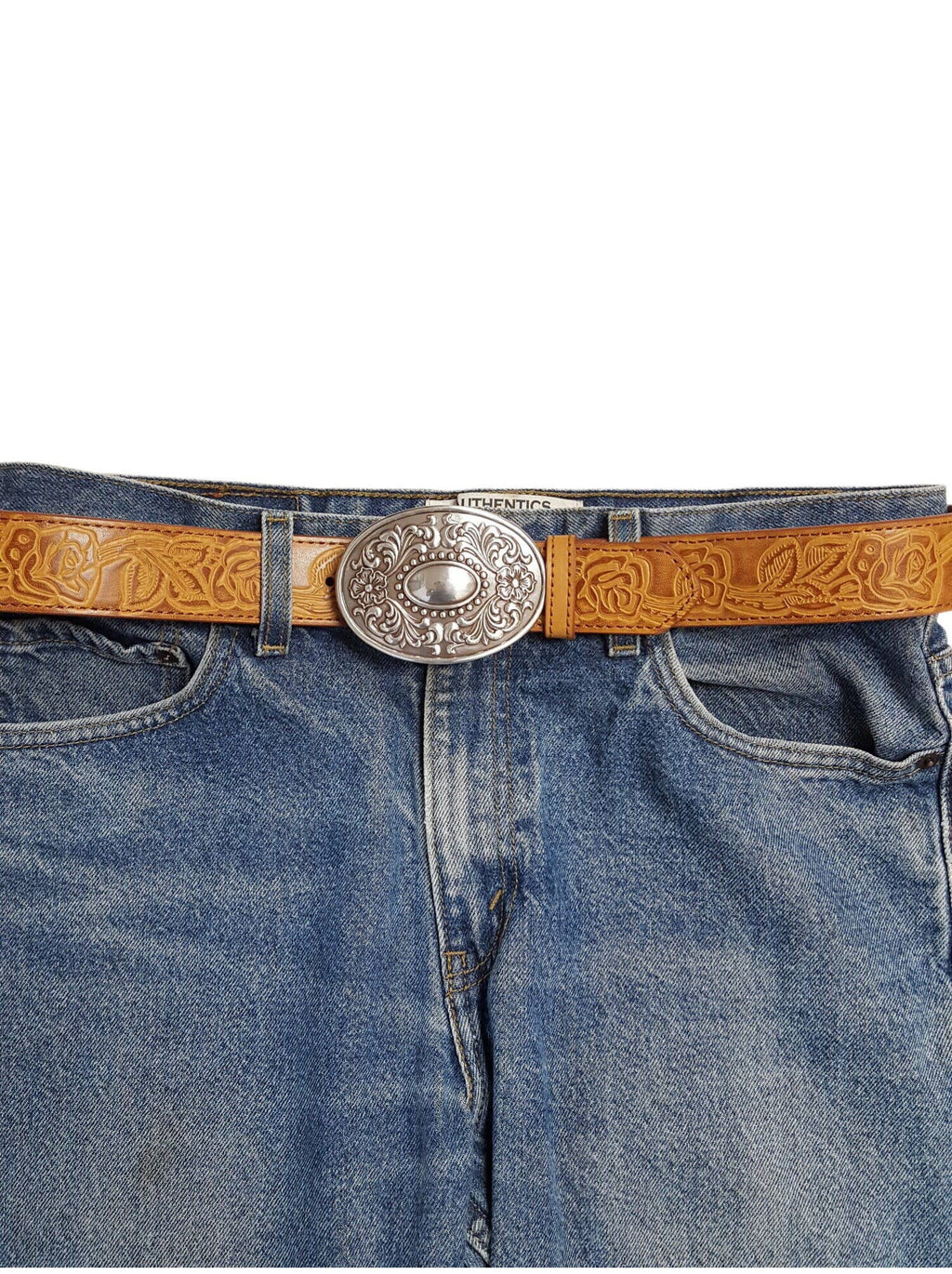 Western Floral Etched Belt Buckle — Premium Silver Plating with Intricate Floral Etching