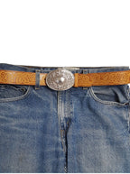 Western Floral Etched Belt Buckle — Premium Silver Plating with Intricate Floral Etching