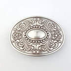 Western Floral Etched Belt Buckle — Premium Silver Plating with Intricate Floral Etching