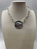 Silver Western Buffalo Coin Statement Choker & Earring Set — Oversized Coin Pendant