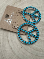 Western Large Peace Sign Dangle Earrings — Rustic 1¼" Statement