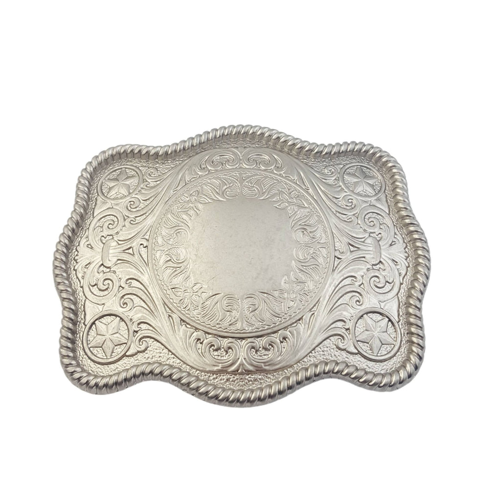 Western Matte Silver Plaque Buckle — Star Detail (Buckle Only)