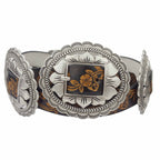 Western Oval Floral Concho Belt — Hand-Painted Tooled with 4 Conchos