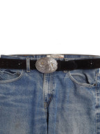 Western Oval Sunflower Belt Buckle — Premium Silver Plating with Gold Trim Accent