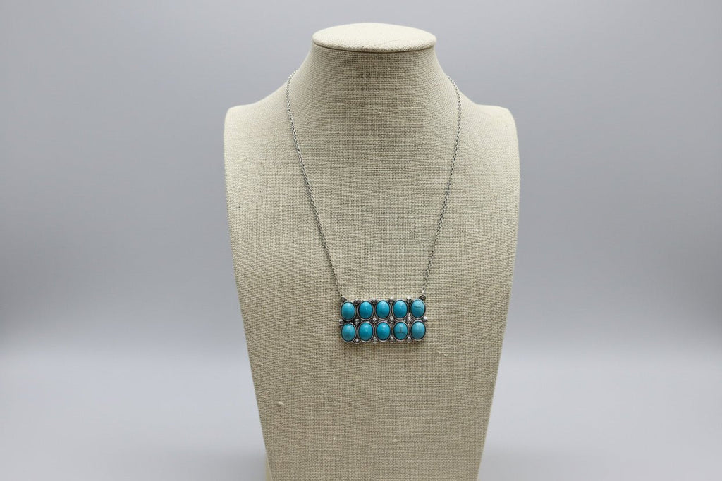 Western Rectangle Faux Turquoise Pendant Necklace — 4" Statement Pendant (18 Inch)