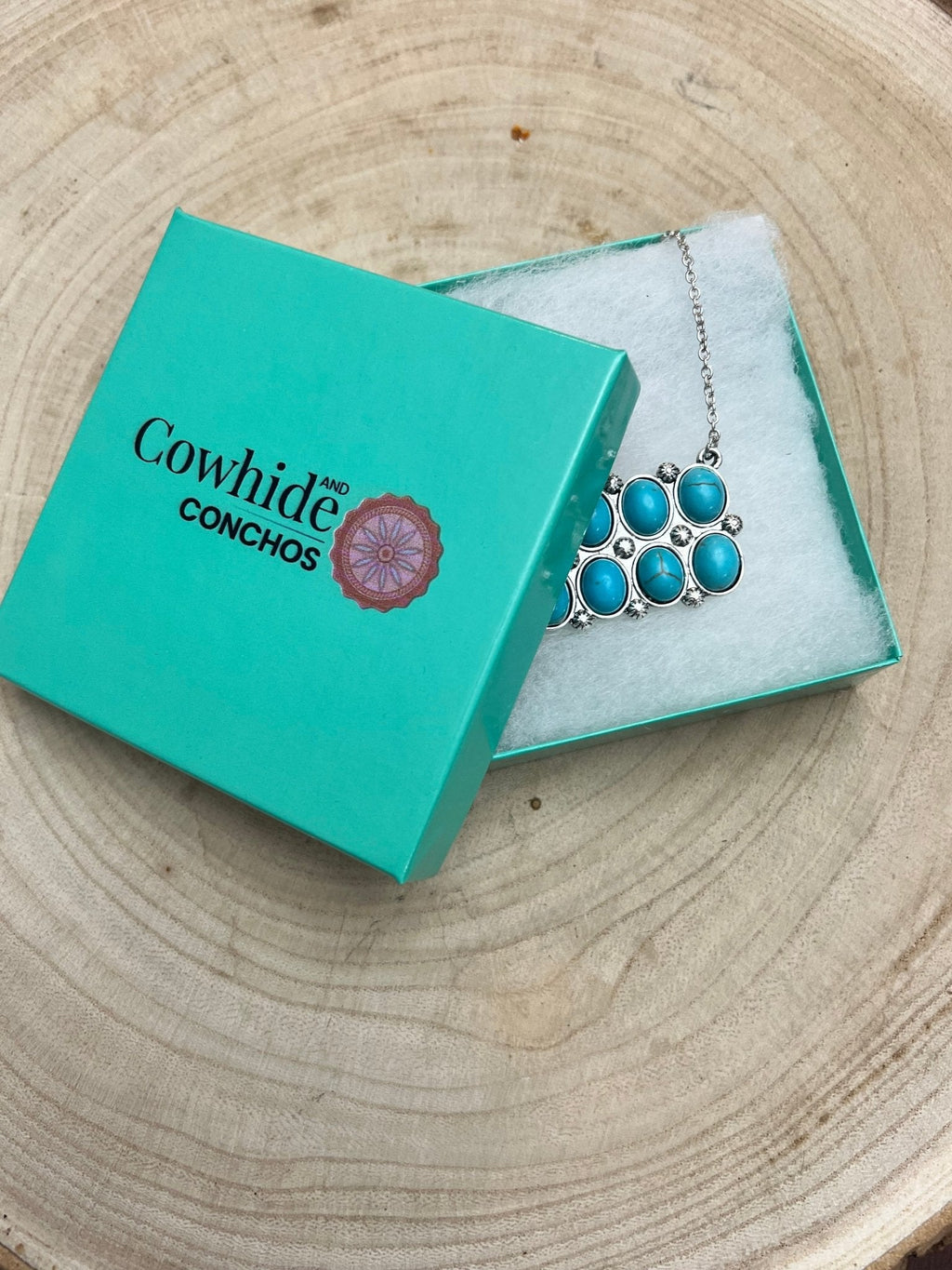 Western Rectangle Faux Turquoise Pendant Necklace — 4" Statement Pendant (18 Inch)