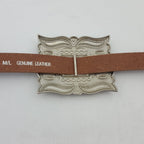 Western Silver Rectangular Concho Distressed Leather Belt — Brown or Black