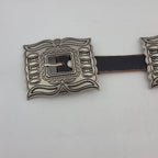 Western Silver Rectangular Concho Distressed Leather Belt — Brown or Black