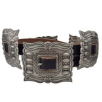 Western Silver Rectangular Concho Distressed Leather Belt — Brown or Black