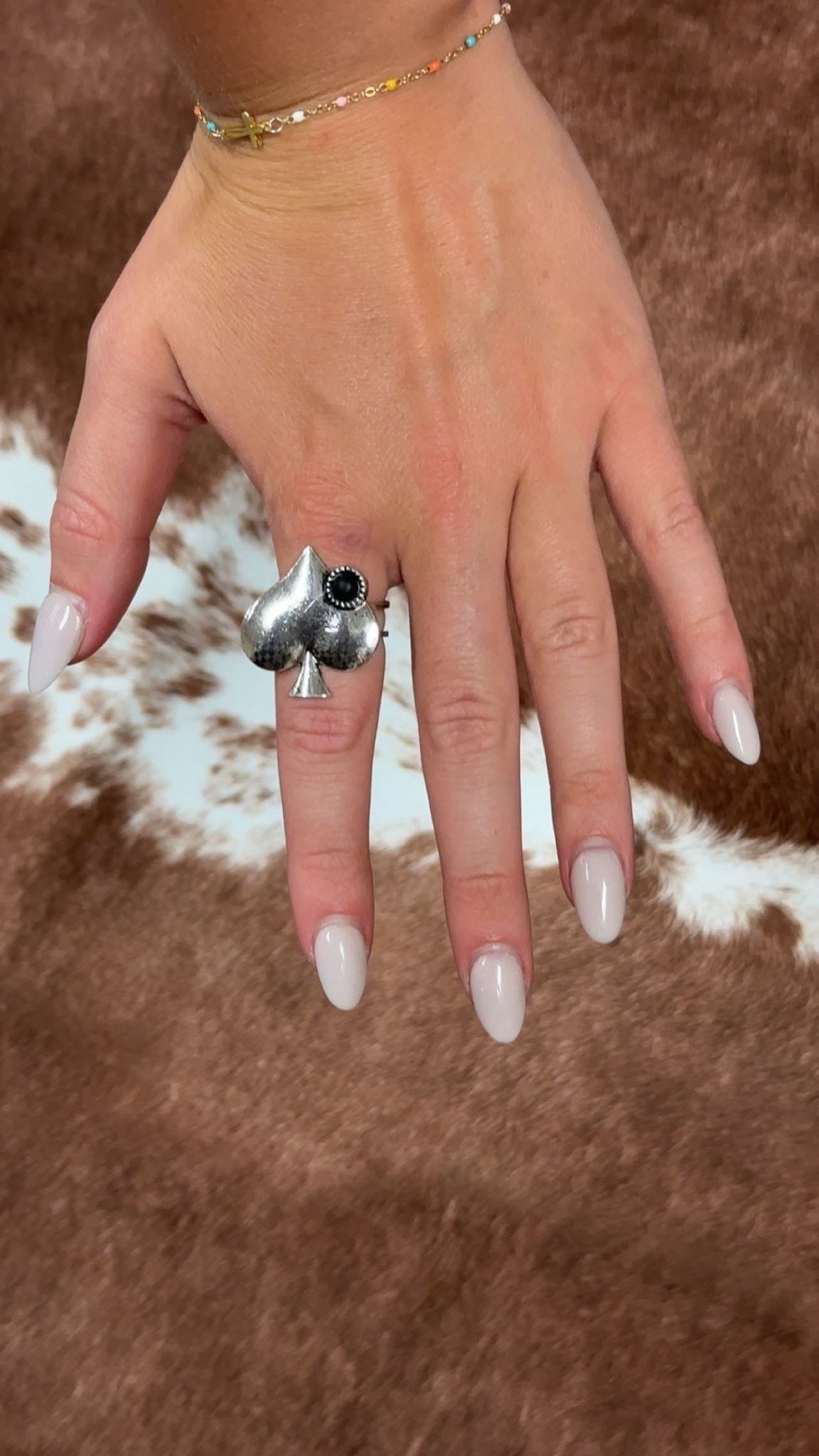 Western Spade Adjustable Cuff Ring with Faux Onyx — Playing Card Hand Statement