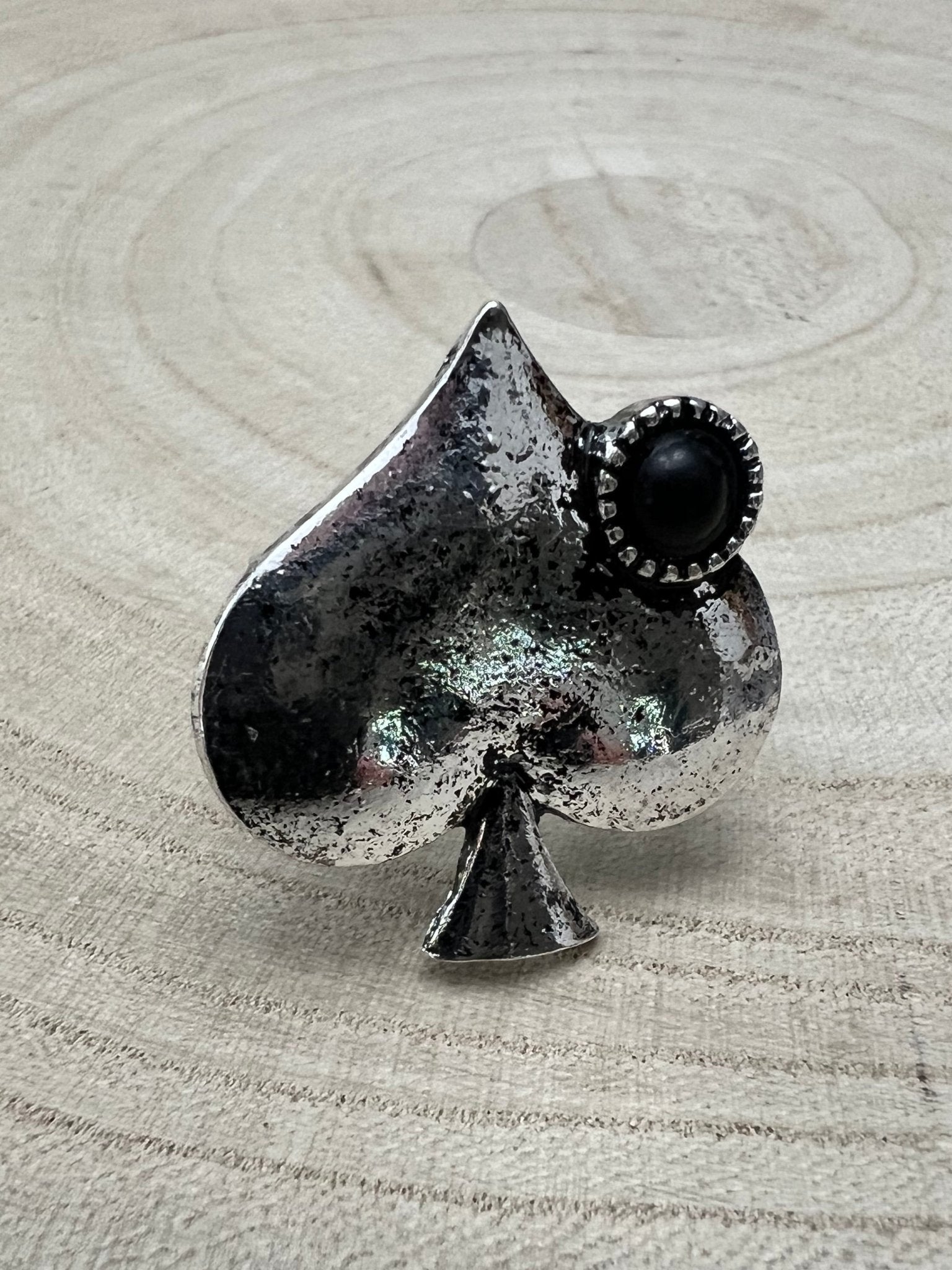 Western Spade Adjustable Cuff Ring with Faux Onyx — Playing Card Hand Statement