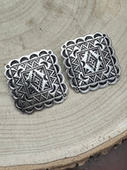 Western Square Concho Fashion Earrings — 1¼" Geometric Statement