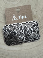 Western Square Concho Fashion Earrings — 1¼" Geometric Statement
