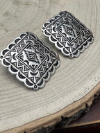 Western Square Concho Fashion Earrings — 1¼" Geometric Statement