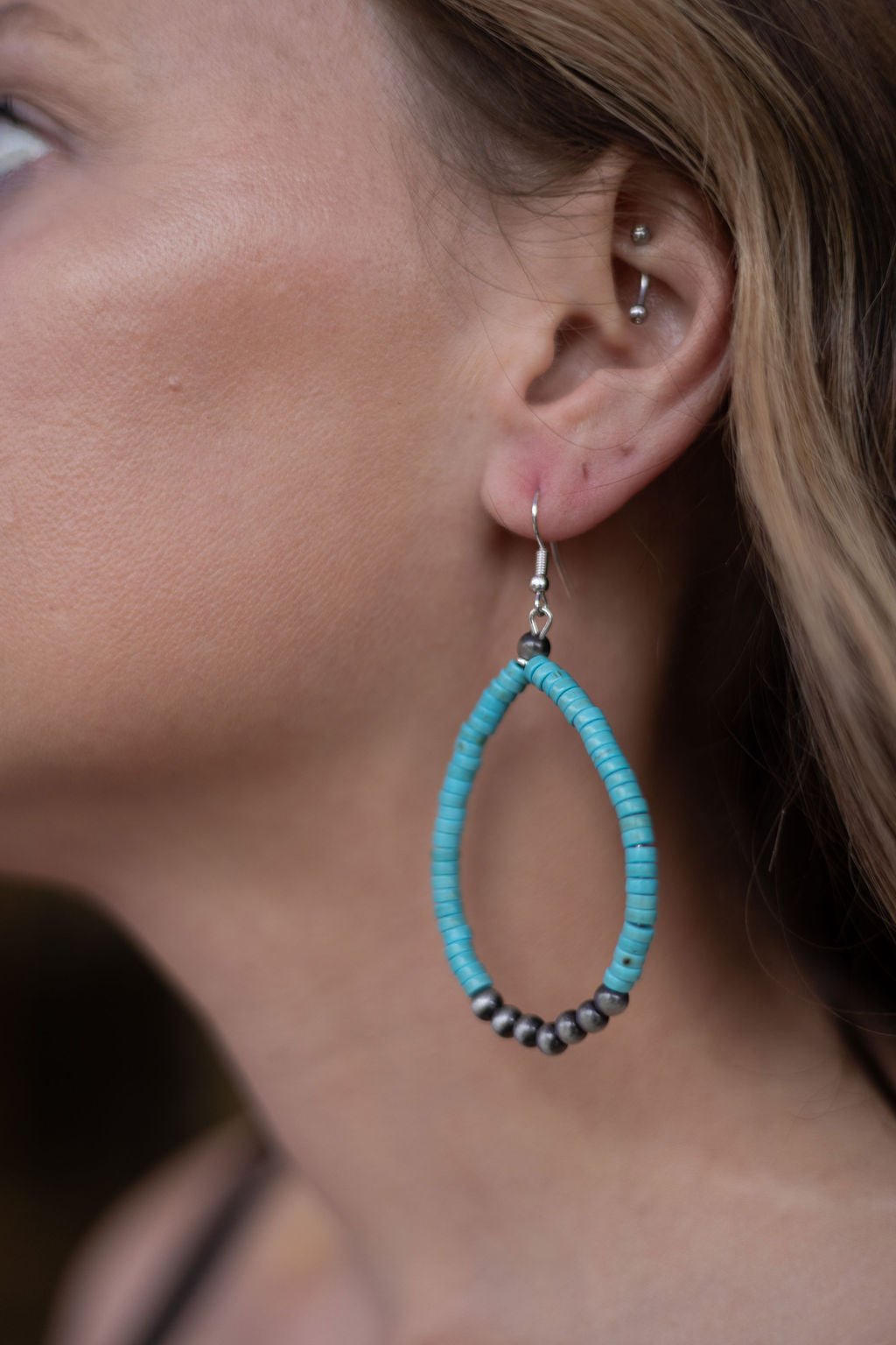 Western Teardrop Earrings with Faux Turquoise — Crafted 2½" Drop