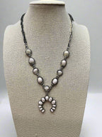 Western White Stone Faux Squash Blossom Necklace — 16 Inch Southwestern Statement