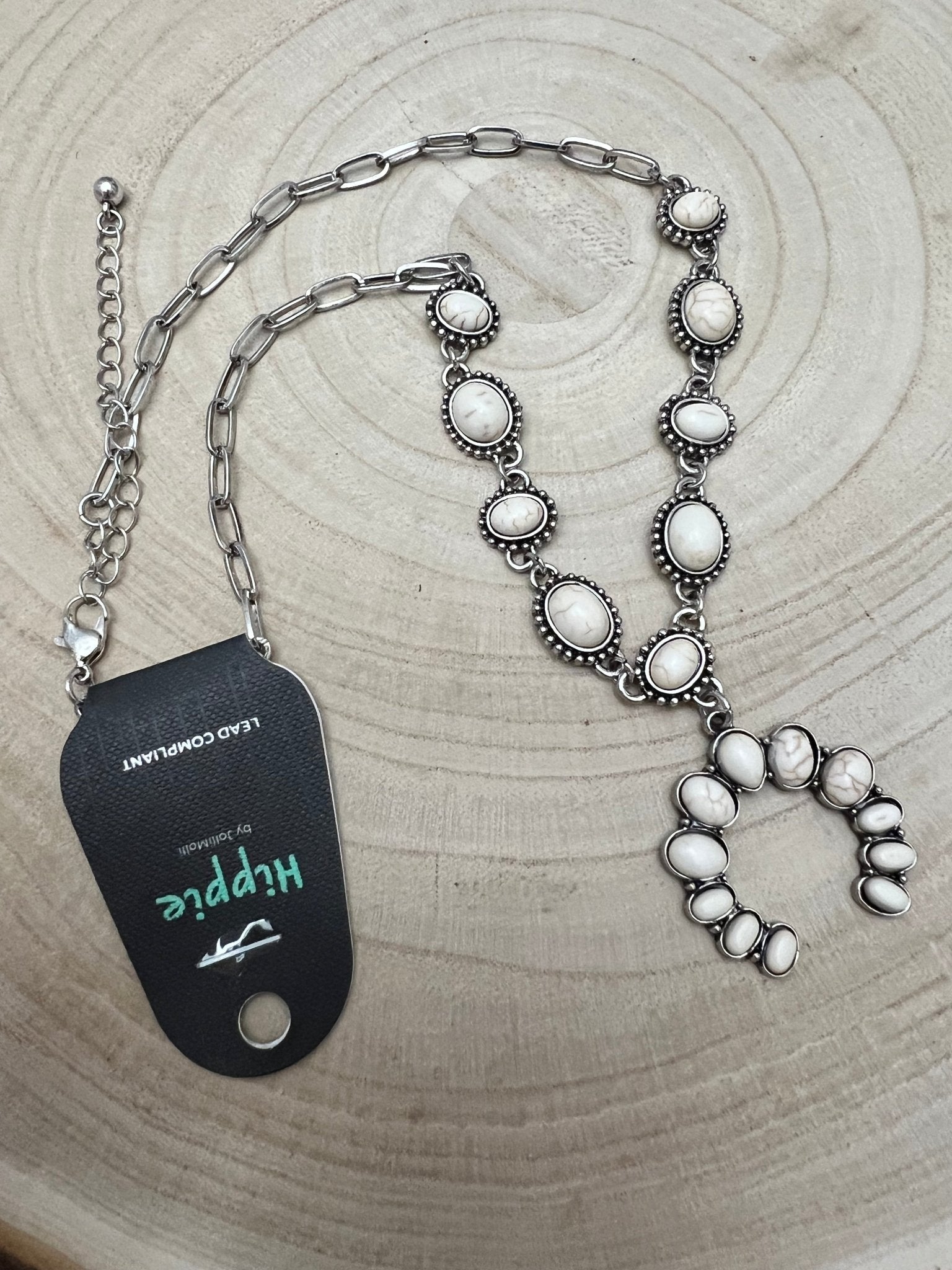 Western White Stone Faux Squash Blossom Necklace — 16 Inch Southwestern Statement