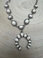 Western White Stone Faux Squash Blossom Necklace — 16 Inch Southwestern Statement