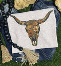 Vintage Wildflower Bull Skull Western Boho Graphic Tee — Cotton-Poly Blend Desert Botanical