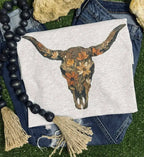 Vintage Wildflower Bull Skull Western Boho Graphic Tee — Cotton-Poly Blend Desert Botanical