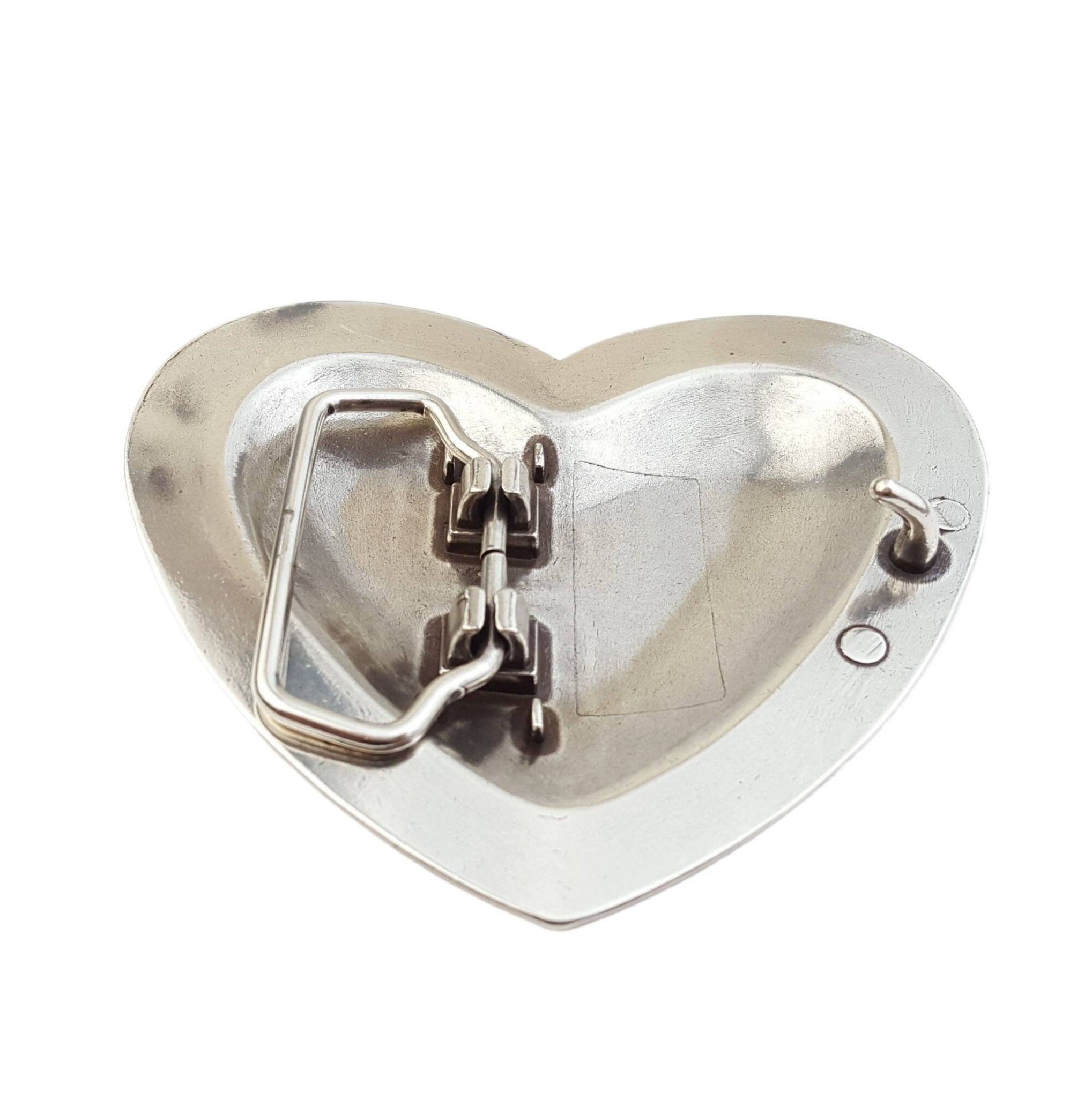"Your Heart or Mine" Western Heart Belt Buckle — Shiny Silver with Elegant Gold Trim