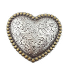 "Your Heart or Mine" Western Heart Belt Buckle — Shiny Silver with Elegant Gold Trim