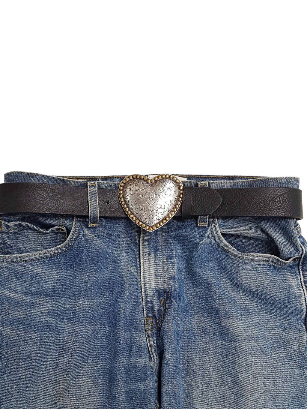"Your Heart or Mine" Western Heart Belt Buckle — Shiny Silver with Elegant Gold Trim