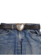 "Your Heart or Mine" Western Heart Belt Buckle — Shiny Silver with Elegant Gold Trim