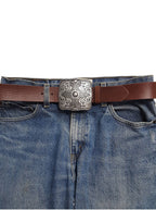 "Zia" Western Belt Buckle — Punchy Silver with Rope Edge, Etched Details & Southwestern Zia Overlay
